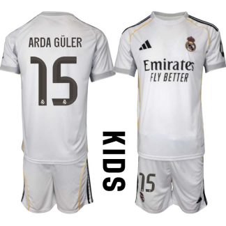 Otroški Nogometni dresi Kompleti Real Madrid Domači 2025-26 Arda Güler 15