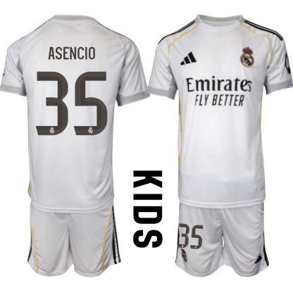 Otroški Nogometni dresi Kompleti Real Madrid Domači 2025-26 Raúl Asencio 35