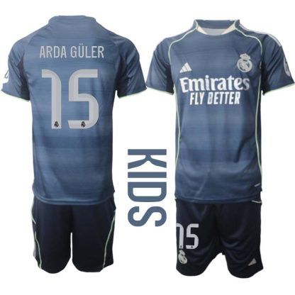 Otroški Nogometni dresi kompleti Real Madrid Gostujoči 2025-26 Arda Güler 15