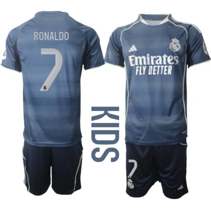 Otroški Nogometni dresi kompleti Real Madrid Gostujoči 2025-26 Cristiano Ronaldo 7