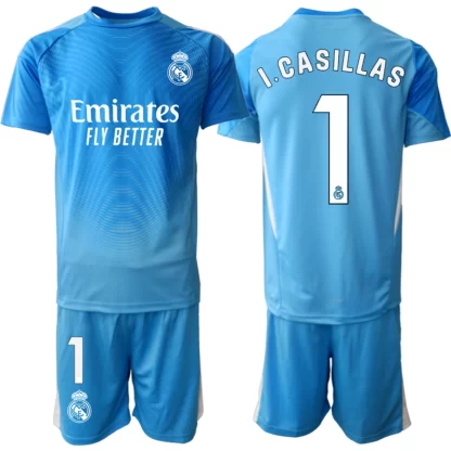 Otroški nogometni dresi kompleti Real Madrid Iker Casillas #1 Vratar 2025-26 modra
