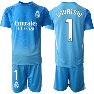 Otroški nogometni dresi kompleti Real Madrid Thibaut Courtois #1 Vratar 2025-26 modra