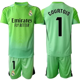 Otroški nogometni dresi kompleti Real Madrid Thibaut Courtois #1 Vratar 2025-26 zelena