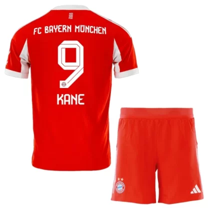 Otroški Nogometni dresi tisk Harry Kane 9 FC Bayern Munich Domači 2025-26 rdeča