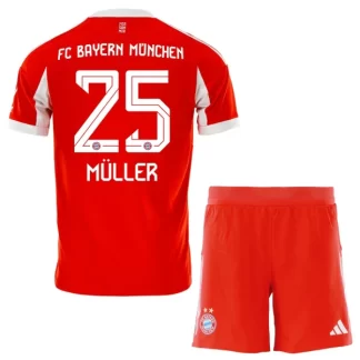 Otroški Nogometni dresi tisk Thomas Müller 25 FC Bayern Munich Domači 2025-26 rdeča
