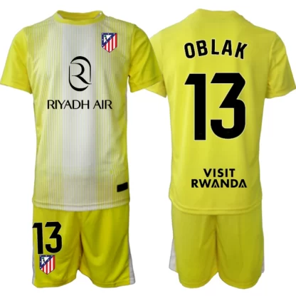 Novo Otroški nogometni dresi Atletico Madrid Jan Oblak 13 Vratar 2025-26 rumena