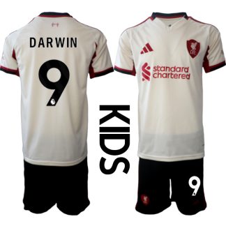 Otroški nogometni dresi kompleti Liverpool Darwin Nunez #9 Gostujoči 2025-26