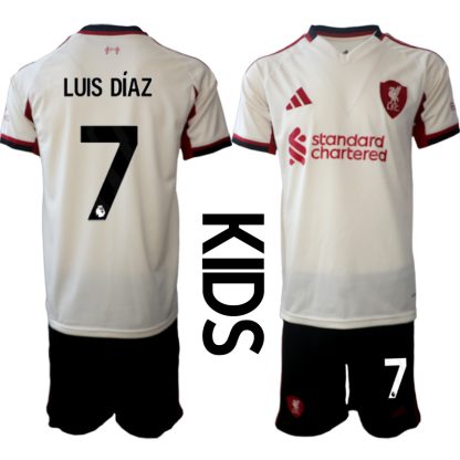 Otroški nogometni dresi kompleti Liverpool Luis Díaz #7 Gostujoči 2025-26