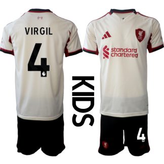Otroški nogometni dresi kompleti Virgil van Dijk #4 Liverpool Gostujoči 2025-26