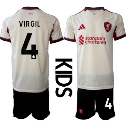 Otroški nogometni dresi kompleti Virgil van Dijk #4 Liverpool Gostujoči 2025-26