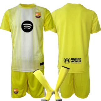 Otroški Nogometni Dres FC Barcelona Vratar rumena 2025-26 z lastnim tiskom