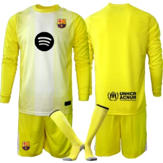 Otroški nogometni dresi FC Barcelona Vratar rumena 2025-26 Dolgi Rokav + Kratke hlače