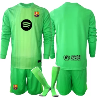 Otroški nogometni dresi FC Barcelona Vratar zelena 2025-26 Dolgi Rokav + Kratke hlače