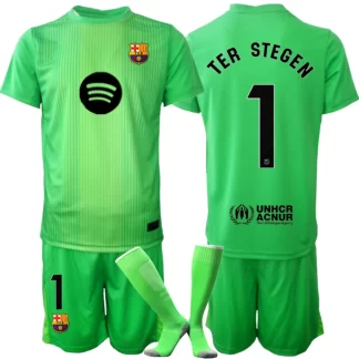 Otroški nogometni dresi FC Barcelona Vratar zelena 2025-26 Marc-André ter Stegen 1