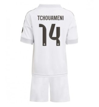Otroški Nogometni dresi Kompleti Real Madrid Aurelien Tchouameni #14 Domači 2025-26