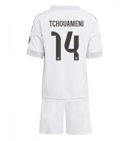 Otroški Nogometni dresi Kompleti Real Madrid Aurelien Tchouameni #14 Domači 2025-26