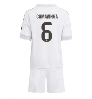 Otroški Nogometni dresi Kompleti Real Madrid Eduardo Camavinga #6 Domači 2025-26
