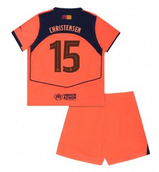 Poceni Otroški dresi kompleti Andreas Christensen #15 FC Barcelona Tretji 2025-26 oranžna
