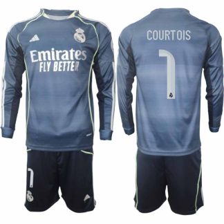 Moški Nogometni dresi komplet Thibaut Courtois #1 Real Madrid Gostujoči 2025-26 Dolgi Rokav