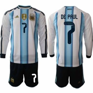 Moški Nogometni dresi kompleti Rodrigo De Paul #7 Argentina Domači SP 2026 Dolgi Rokav