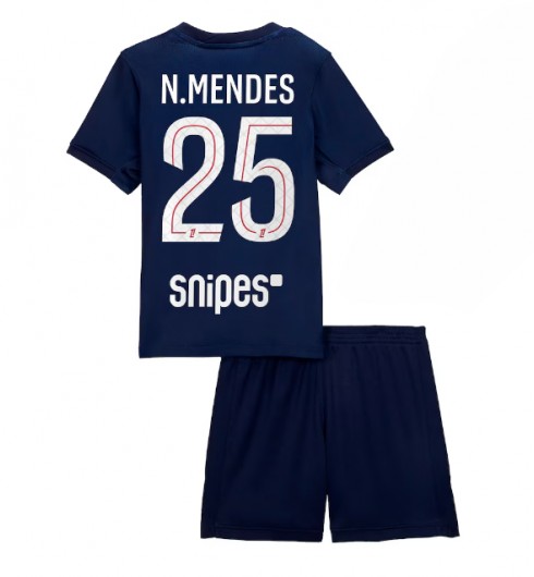 Otroški Nogometni dresi Nuno Mendes #25 Paris Saint-Germain PSG Domači 2025-26
