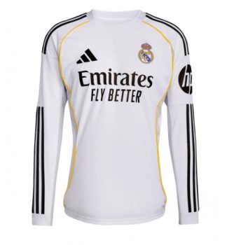 Poceni Nogometni dresi Real Madrid Domači 2025-26 bela Dolgi rokavi