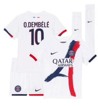 Poceni Otroški dresi kompleti Ousmane Dembele #10 Paris Saint-Germain PSG Gostujoči 2025-26 bela
