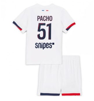 Poceni Otroški dresi kompleti Willian Pacho #51 Paris Saint-Germain PSG Gostujoči 2025-26 bela