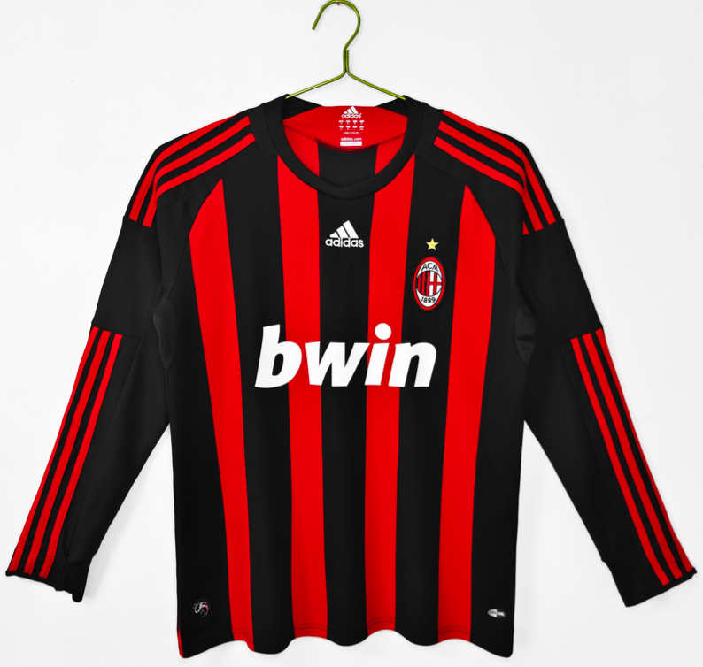 Poceni Moški retro nogometni dresi AC Milan Domači 2008/09 Dolgi Rokav