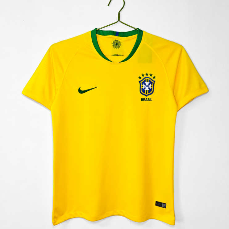 Poceni Moški retro nogometni dresi Brazilija Domači 2018 Kratek Rokav