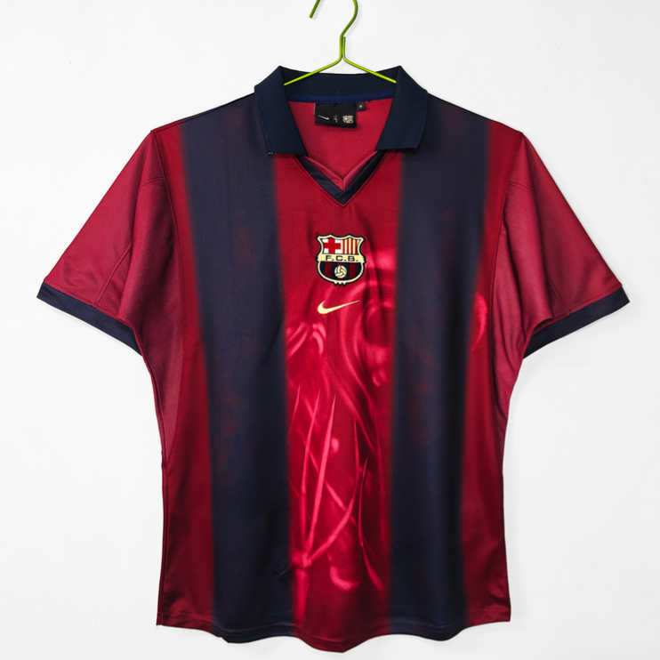 Poceni Moški retro nogometni dresi FC Barcelona Domači 2000/01 Kratek Rokav