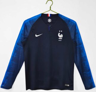 Poceni Moški retro nogometni dresi Francija Domači SP 2018 Dolgi Rokav