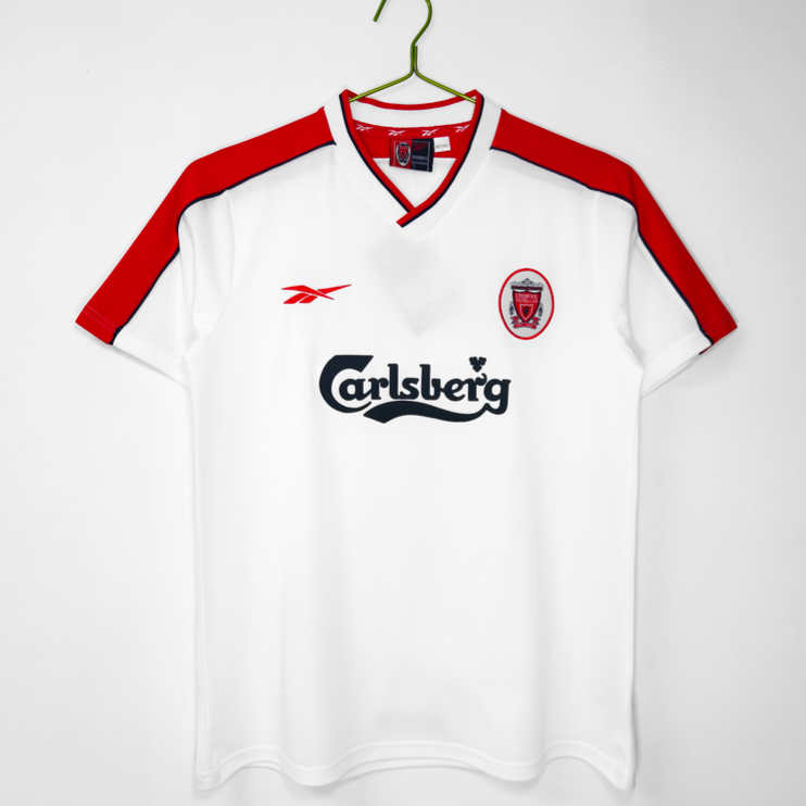Poceni Moški retro nogometni dresi Liverpool Gostujoči 1998 Kratek Rokav