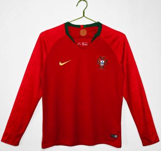 Poceni Moški retro nogometni dresi Portugalska Domači SP 2018 Dolgi Rokav