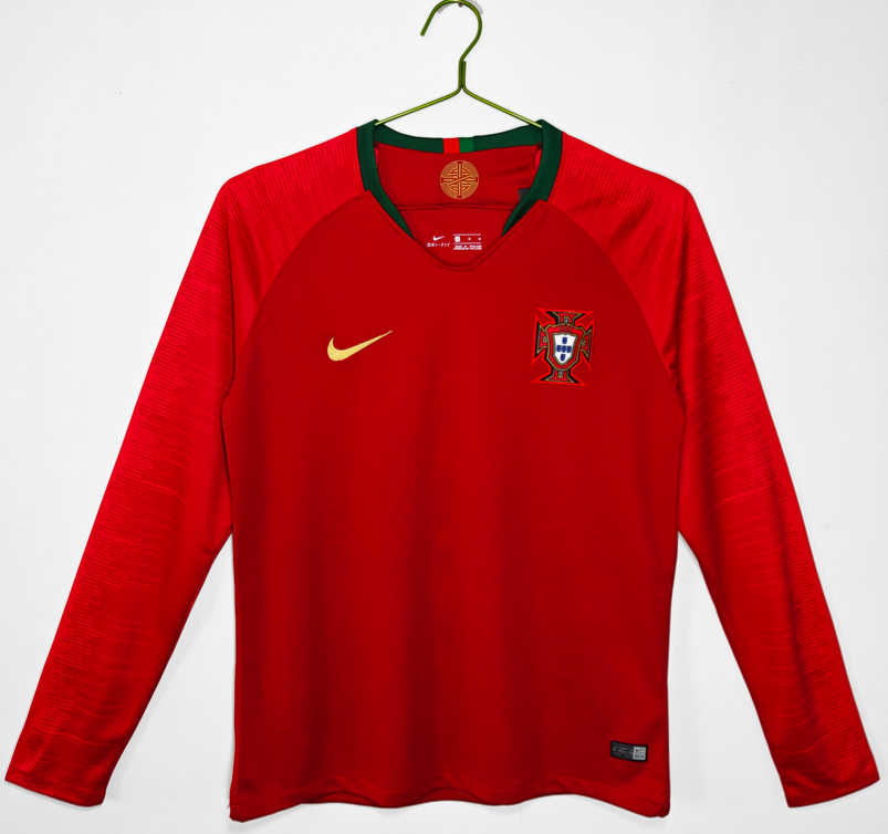 Poceni Moški retro nogometni dresi Portugalska Domači SP 2018 Dolgi Rokav