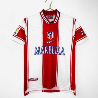 Poceni Moški retro nogometni dresi Atlético Madrid Domači 1999/00 Kratek Rokav