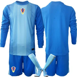 Najcenejši nogometni dresi kompleti Hrvaška Vratar 2025-26 modra Dolgi Rokav