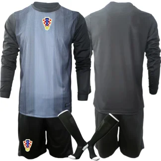 Poceni nogometni dresi kompleti Hrvaška Vratar 2025-26 črna Dolgi Rokav