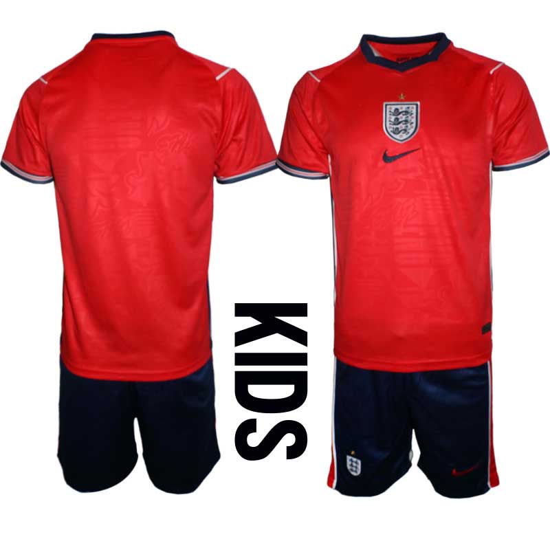 Poceni Otroški Nogometni dresi kompleti Anglija Gostujoči SP 2026 rdeča črna