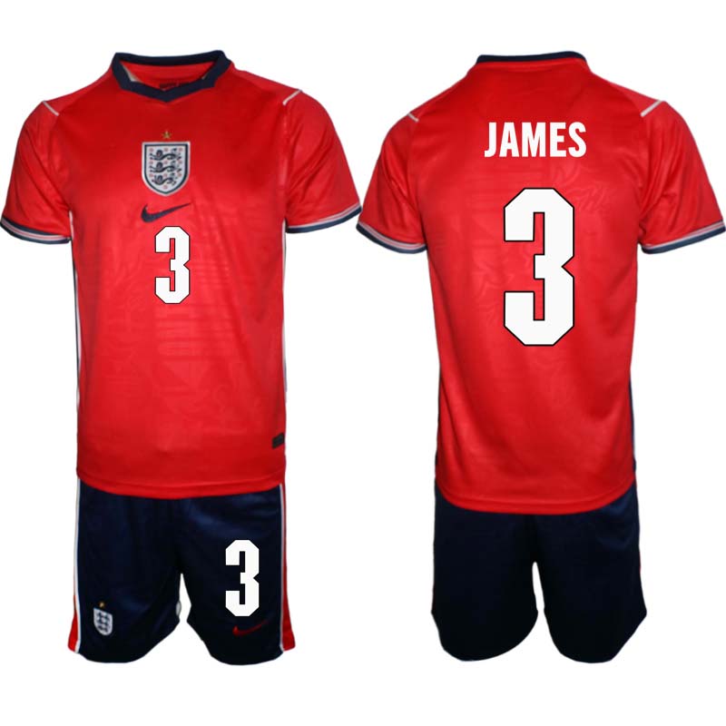 Moški Nogometni dresi kompleti Anglija SP 2026 Reece James #3 Gostujoči rdeča črna