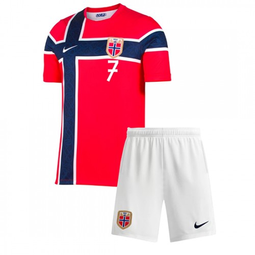Poceni Otroški nogometni dresi Alexander Sørloth #7 Norveška Domači SP 2026-1