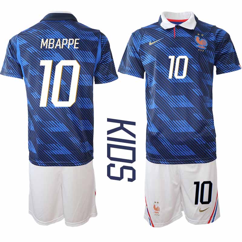 Poceni Otroški nogometni dresi kompleti Francija SP 2026 reprezentance Kylian Mbappé #10 Domači