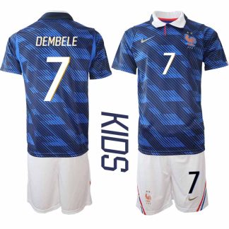 Poceni Otroški nogometni dresi kompleti Francija SP 2026 reprezentance Ousmane Dembélé #7 Domači