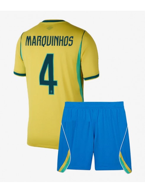 Otroški Nogometni dresi kompleti Brazilija SP 2026 Marquinhos #4 Domači