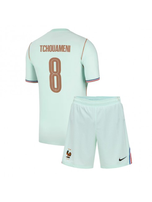 Otroški Nogometni dresi kompleti Francija Aurelien Tchouameni #8 Gostujoči SP 2026