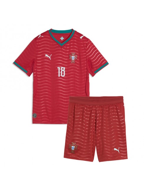 Otroški nogometni dresi kompleti Portugalska SP 2026 Pedro Neto #18 Domači rdeča