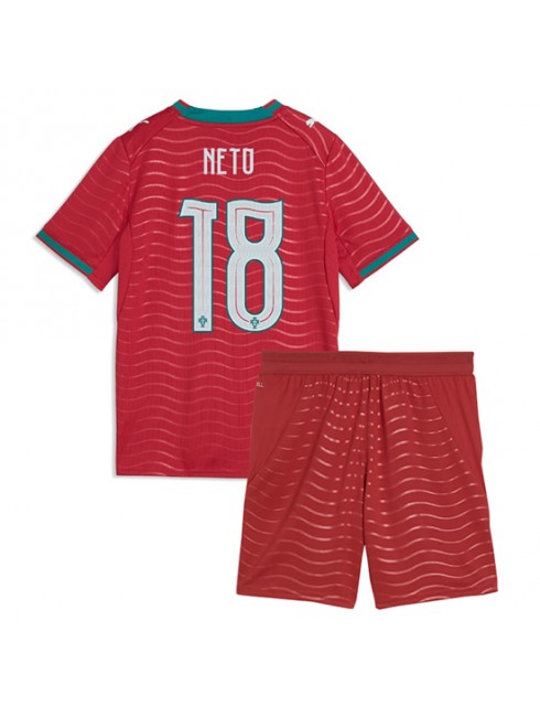 Otroški nogometni dresi kompleti Portugalska SP 2026 Pedro Neto #18 Domači rdeča