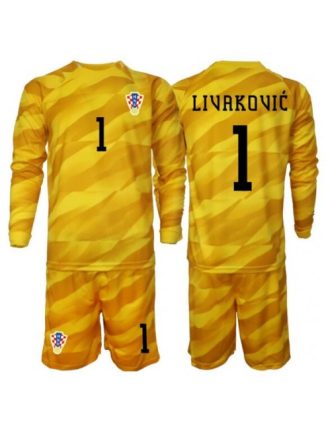 Otroški dresi kompleti Hrvaška SP 2026 Dominik Livakovic #1 Vratar Domači Dolgi rokav (+ hlače)
