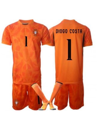 Otroški Nogometni dresi kompleti Portugalska SP 2026 Diogo Costa #1 Vratar Gostujoči oranžna