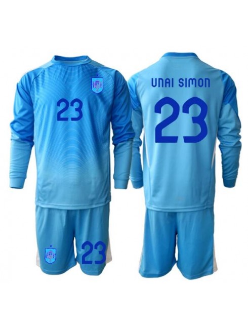 Poceni Otroški nogometni dresi kompleti Španija SP 2026 Unai Simon #23 Vratar Domači